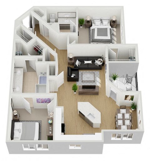 Floor plan for 2 beds, 2 baths, 1250 sqft